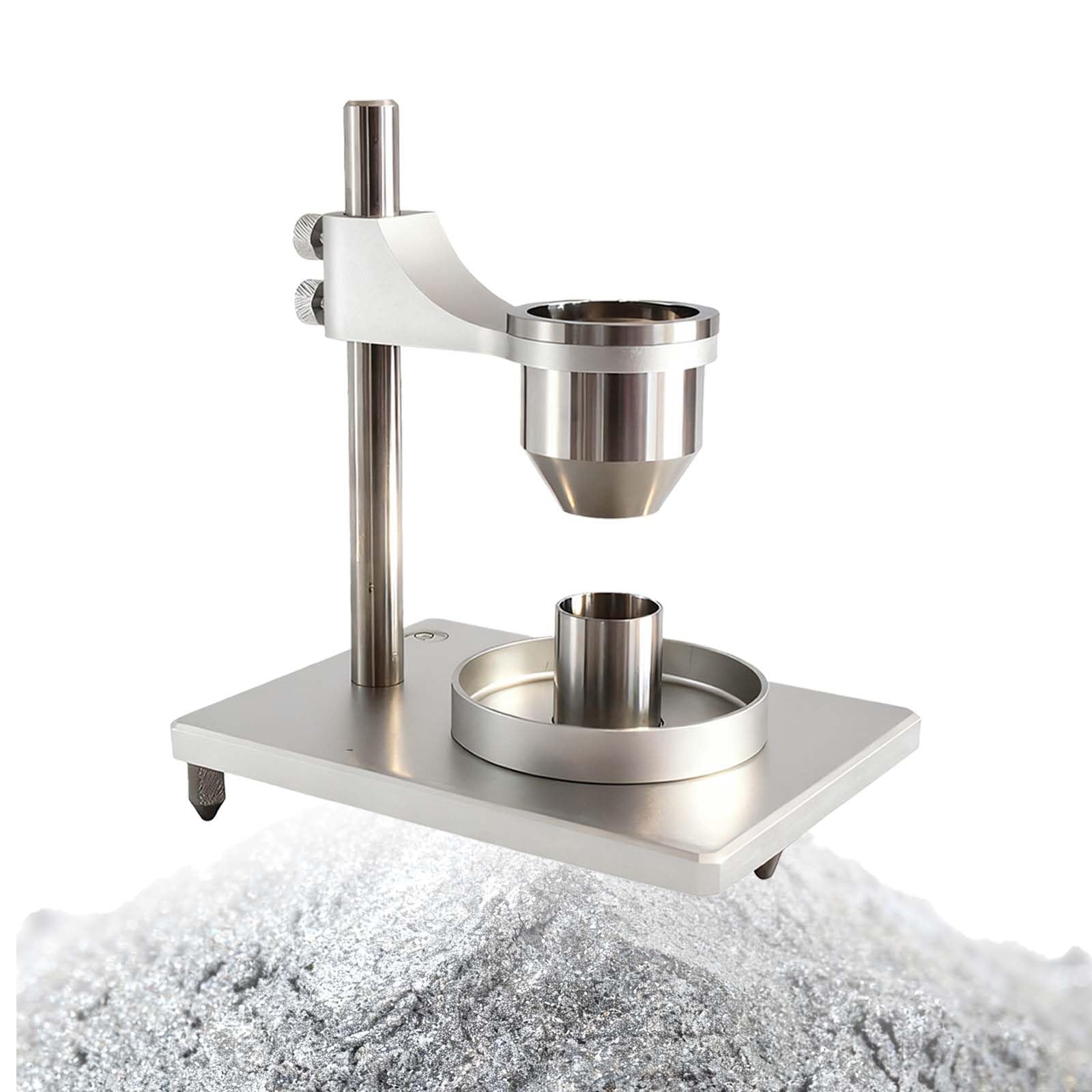 Schüttdichtemessgerät, Fließfähigkeitsmesser Mit Edelstahltrichter, 2,5 Mm & 5,0 Mm Düsenöffnungen, ±0,4 S Genauigkeit, 60°-Winkel, Komplettset Inkl. 25-Ml-Messbecher(Stainlesssteel,2.5mm)