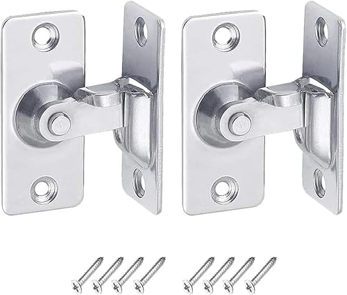 Cerradura de privacidad de bloqueo de 90 grados, cierre de puerta corrediza de granero, cierre de puerta en ángulo recto (paquete de 2 plateado)