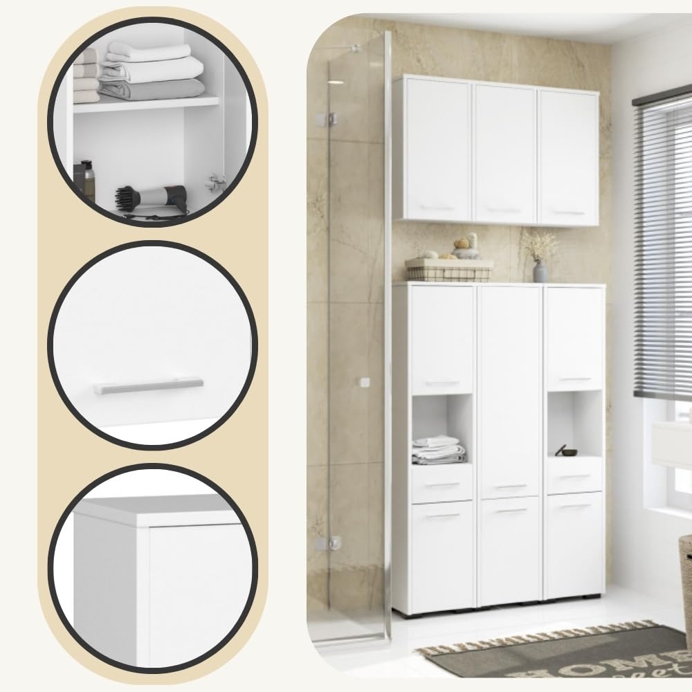 AKORD | Badezimmer‑Hängeschrank FIN W60 2D 2-türig | Hängeschränke Fürs Bad | Tür Links oder Rechtseitiger Montage | B60 x H60 x T22,5 cm | Gewicht 18 kg | Weiß
