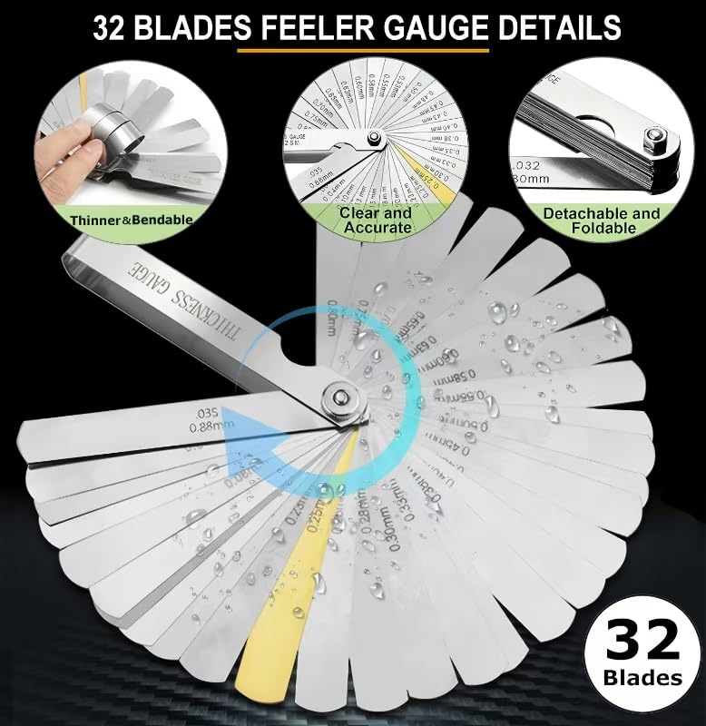 32 Blades Feeler Gauges SAE/Metric Feeler Gauge 58 pcs Thread Gauge Metric & Imperial & US Screw Gauge SAE Thread Pitch Gauge for Machining Assembly Quality Inspection