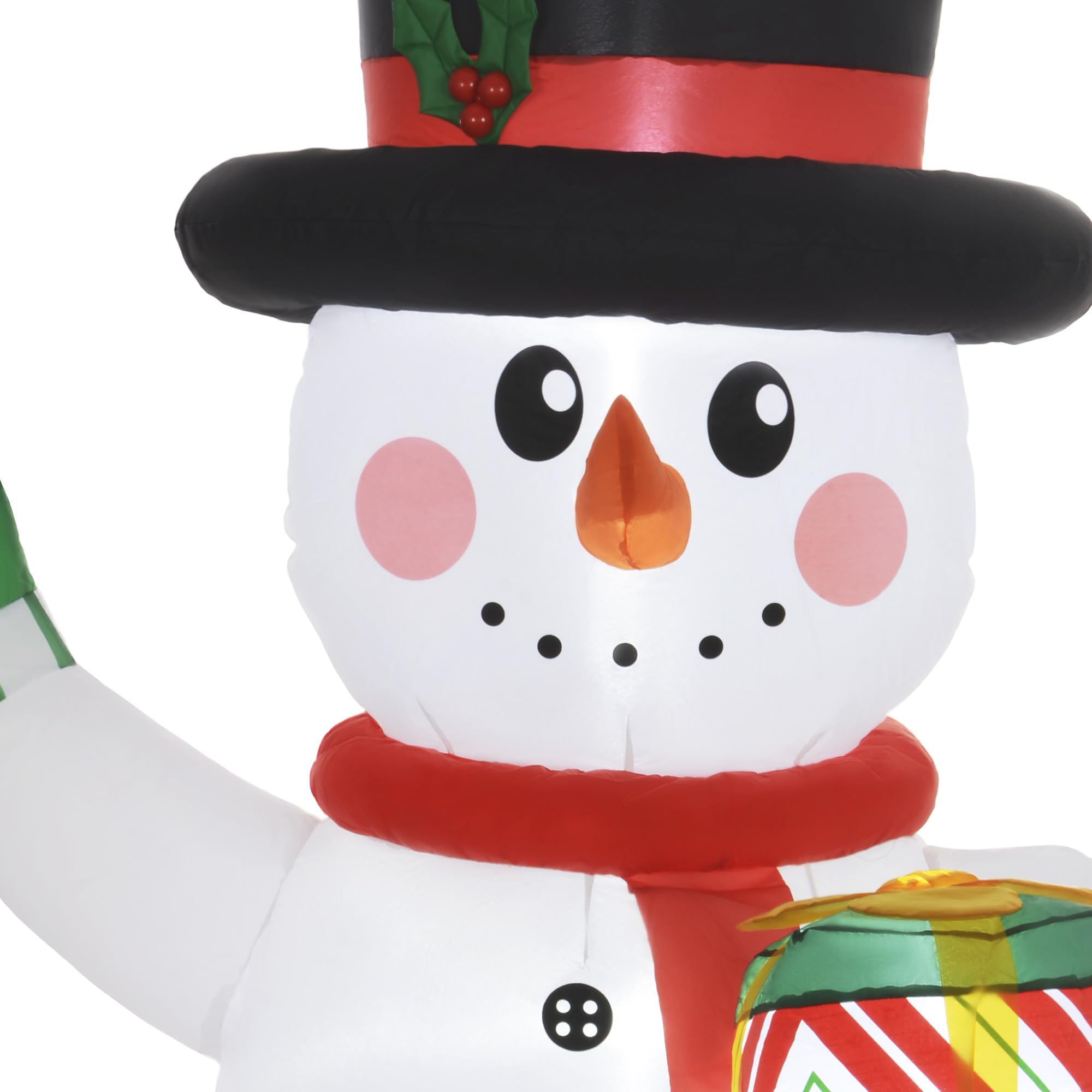 Outsunny Aufblasbarer Schneemann mit Zuckerstange 180 cm mit LED-Leuchte | Geschenkbox, Aufblasbare Weihnachtsdeko, Gebläse, Weihnachtsfigur, Outdoor, Garten, Party