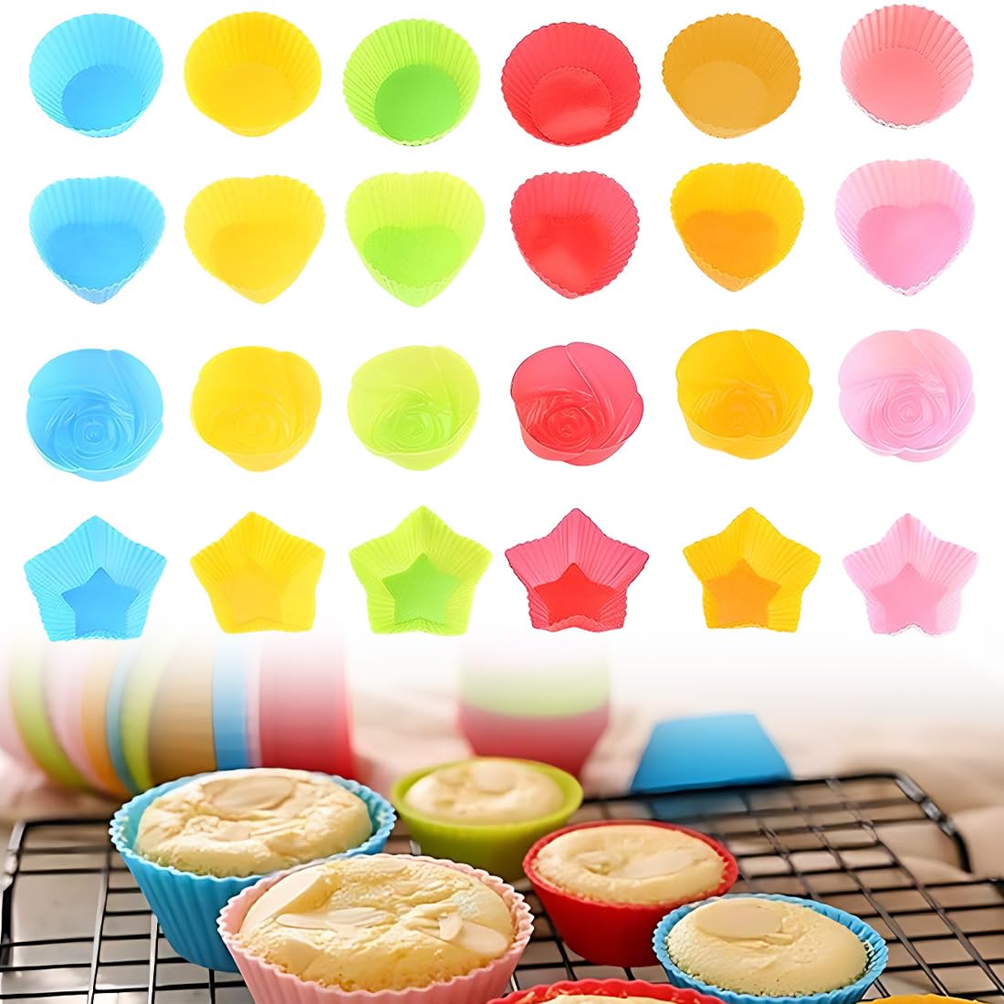 Spesh 24 Pirottini In Silicone Per Muffin – Riutilizzabili, Antiaderenti, Senza BPA – 7x4,5 Cm – Colori Vivaci