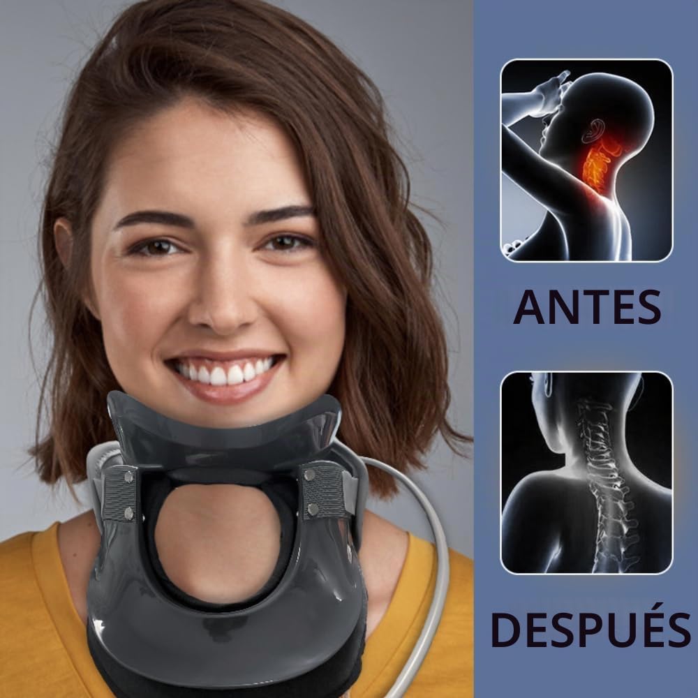 NEWFUN Dispositivo De Tracción Cervical,Collarin Cervical,Alineador Cervical Stress Inmune,Estirador de Cuello Tracción Ajustable,Soporte de Cuello Inflable,para Aliviar el dolor de Cuello