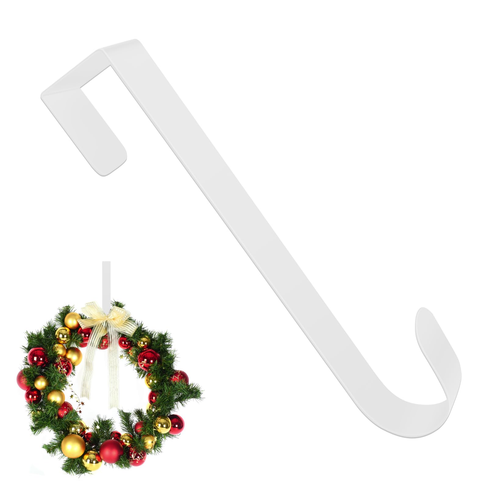 Tweozek Christmas Wreath Hangers, 12" Wreath Hanger for Front Door, Door Wreath Holder Metal Hanging Hook for Halloween, Wedding & Christmas Decorations Over Door Hanger (White)