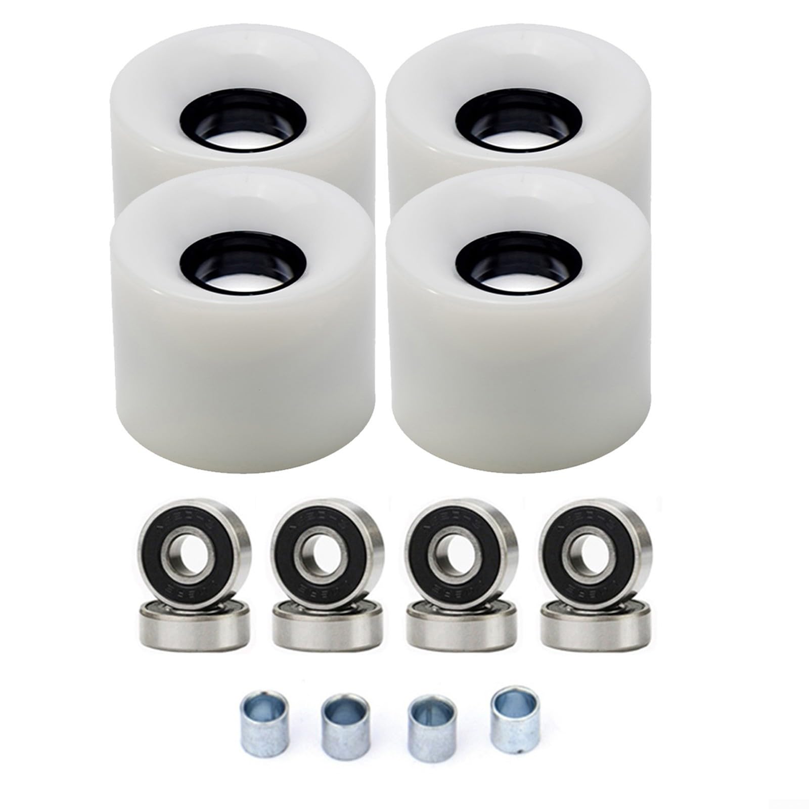 78A Skateboard Wheels and ABEC9 Bearings with Spacers Set for Longboards and Cruisers (White)