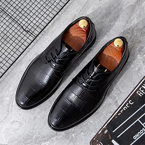 Dress Shoes for Men Lace Up Round Toe Plaid Faux Leather Derby Shoes Block Heel Slip Resistant Rubber Sole Low Top Non Slip Classic4