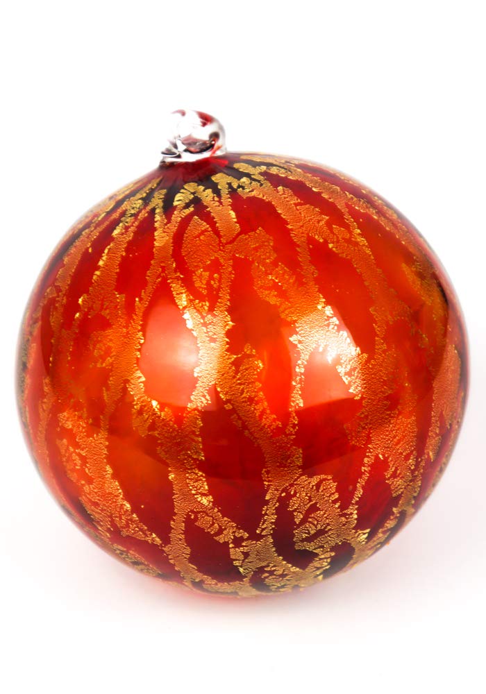 MadeMuranoGlass Palla di Natale Rosso Oro in in Vetro soffiato Originale di Murano