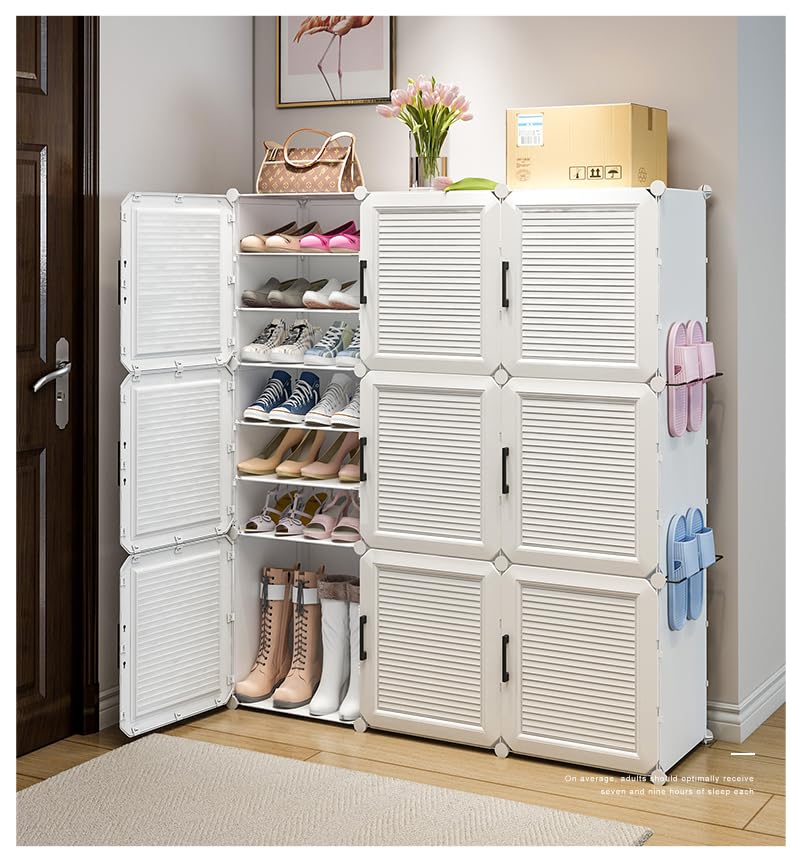 Image of Mevigo 27-Tier Shoe Rack with 9-Doors| Holds -Pairs |Waterproof & Dustproof Modular Plastic Shoe Cabinet| Foldable Stackable Shoe Organizer with Metal Frame |Space Saving Storage for Home,Entry Way