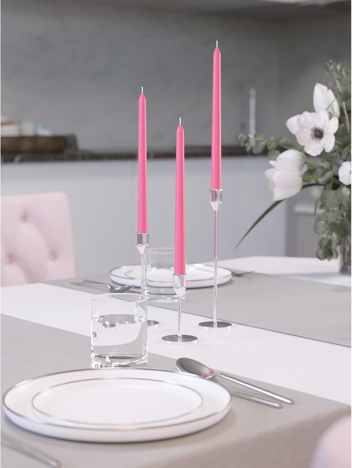 Pink Taper Candles - Set of 4 Dripless, Long Burning -2 Pink Taper Candles - Set of 4 Dripless, Long Burning -2