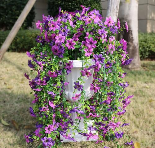 Obmnor Artificial Hanging Flowers, 4 Pack, Double Purple - image 4