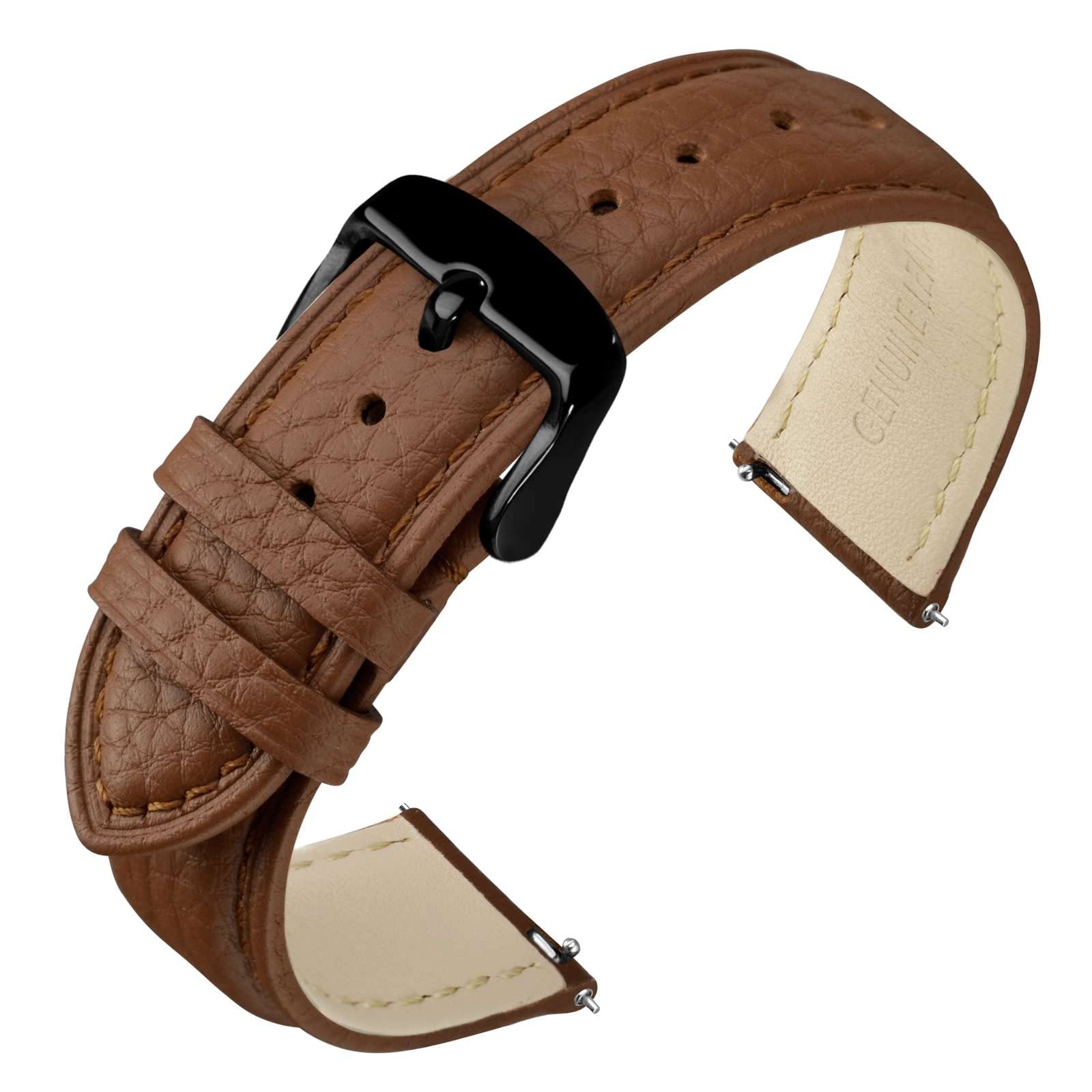 ANNEFIT Watch Band 18mm, Quick Release Textured Padded Leather Straps with Black Buckle for Men and Women (Brown)