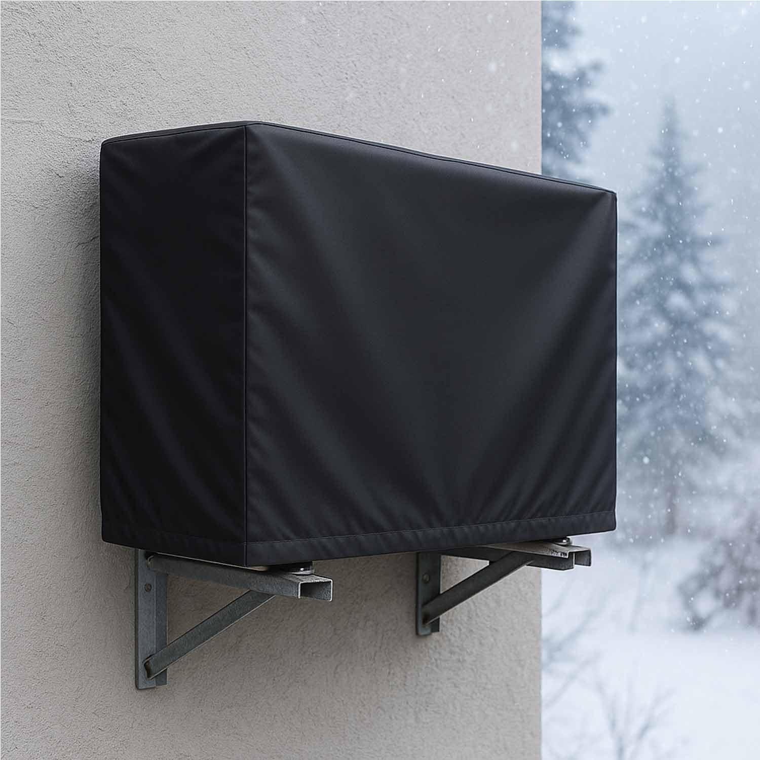 Housse de Climatiseur Extérieur Noire, Couvercle de Climatiseur en Tissu Oxford 420D Imperméable Anti-poussière Antineige, Protection Solaire Universelle 96*40*70cm