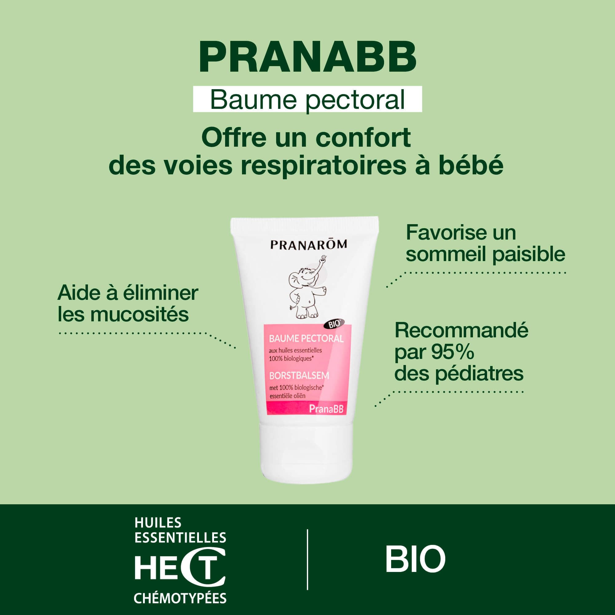 PRANARÔM - PranaBB - Baume Pectoral - Confort Poitrine Bébé - Aux Huiles Essentielles Bio - Odeur Apaisante De La Vanille De Madagascar - Pour Bébé - Vegan - 40 ml
