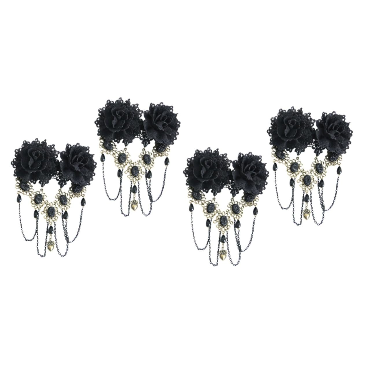 FRCOLOR 4stücke Schwarze Blumen Haarklammern Mit Quasten Handgemachte Gothische Haaraccessoires Aus Harz Und Strass Für Damen Elegante Kopfbedeckung Für Partys Hochzeiten Und Besondere
