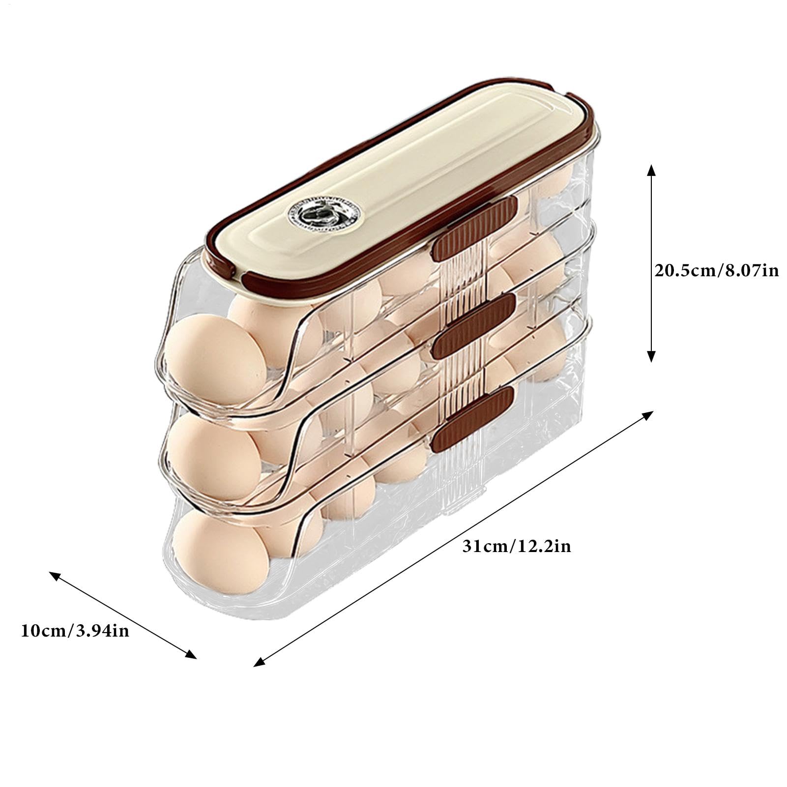 Dispensador de huevos apilable, caja de almacenamiento de huevos | Soporte automático para huevos de nevera con ruedas,Dispensador automático de huevos con tapa enrollable, para organización y almacen