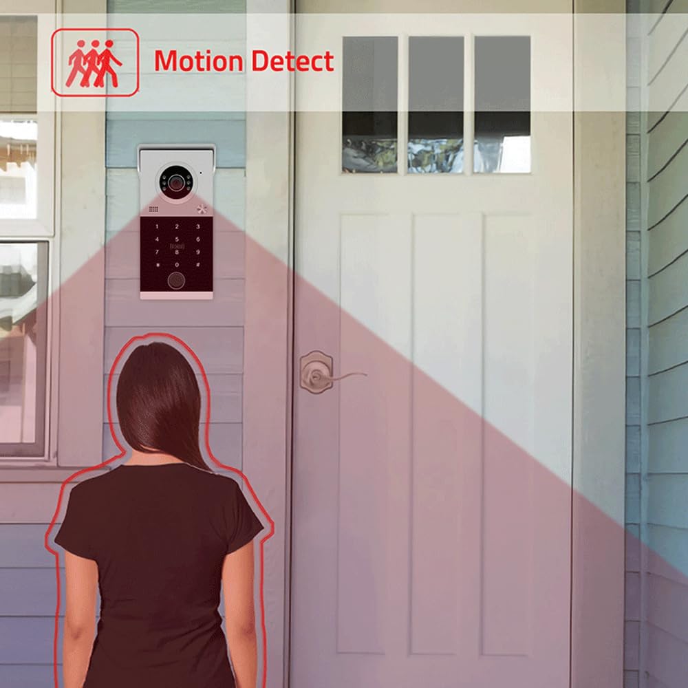 Videocitofono cablato per appartamento, monitor touch da 7 pollici con campanello 1080P, sblocco password scheda RFID con impronte digitali, monitoraggio per casa villa