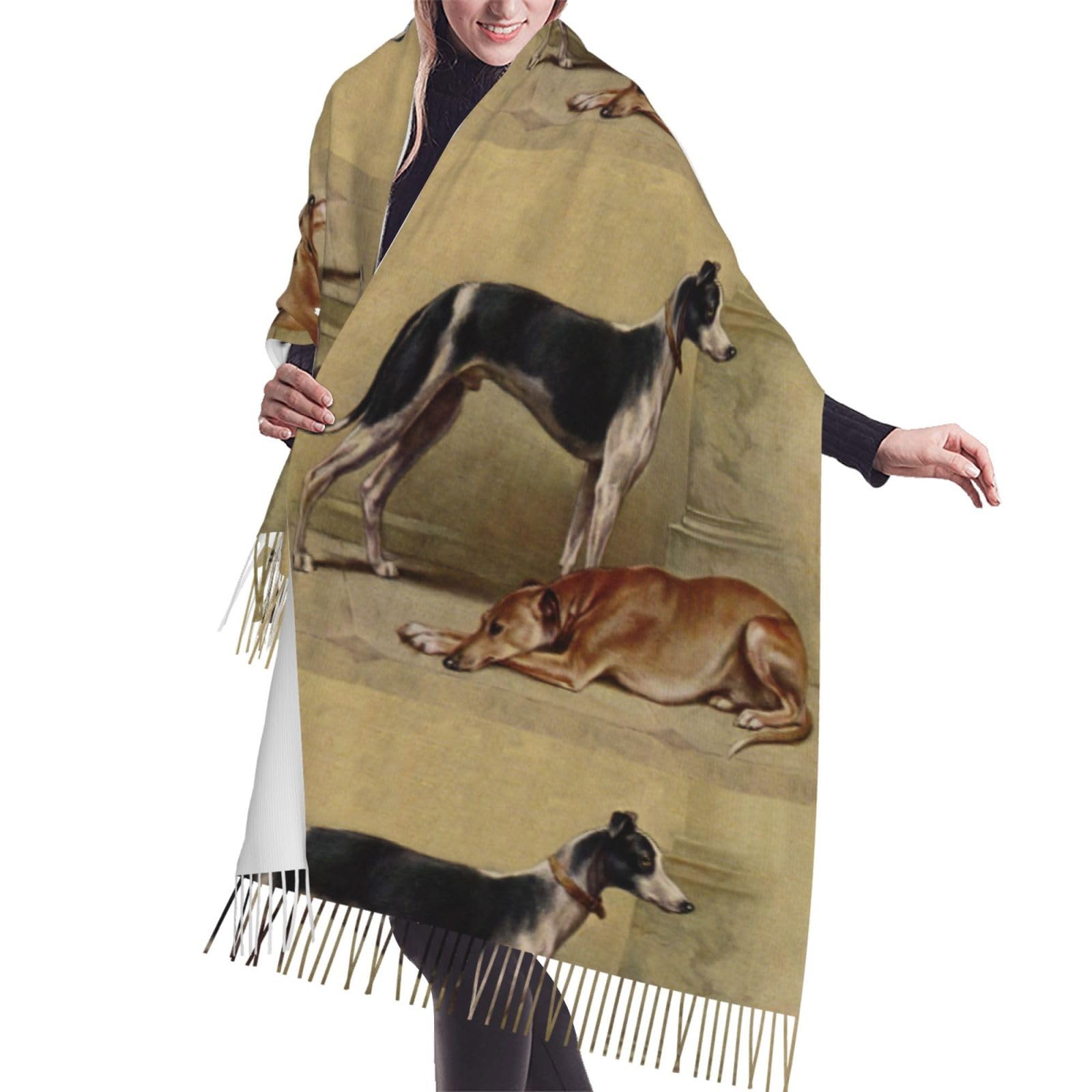 Gratka Unisex As Picture Scarf,Many Greyhounds, Fringed Scarf Large Warm Soft Cashmere Feel Shawls Wraps 196X68 Cm
