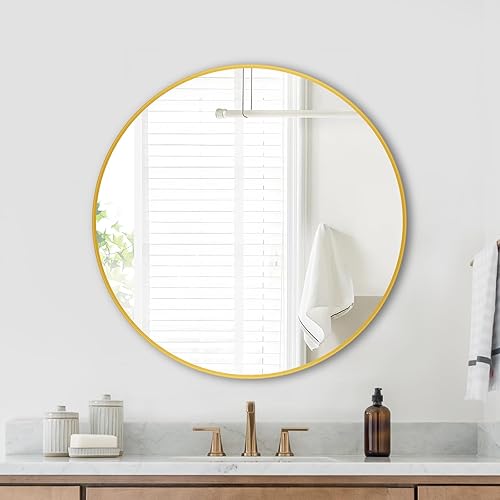 Espejo redondo de 24 pulgadas, espejo circular con marco de metal, espejo de pared redondo para entrada, sala de estar, baño, tocador, espejo