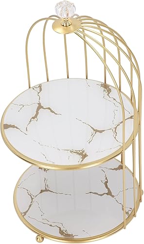 Syrisora Estante de almacenamiento de doble capa para jaula de pájaros, estante de exhibición para baño, encimera, tocador, marco dorado (base