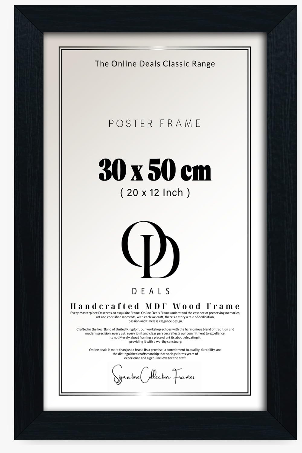 Od Deals Black 30X50 Cm Mdf Poster Frame | Rich Finish With Shatterproof Acrylic Front | Classic Engineered Wood Picture Frame For Wall Art & Certificates (Black)