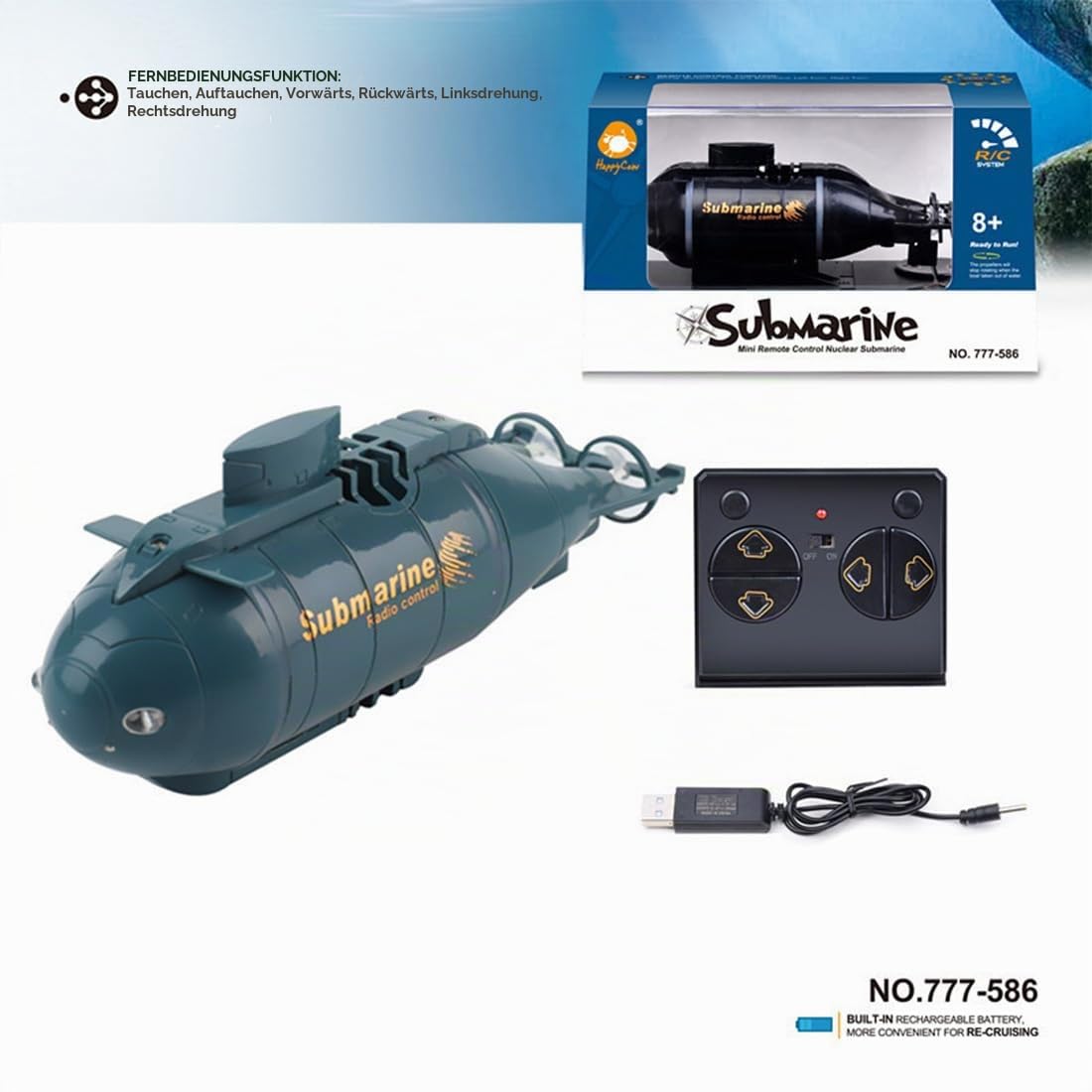 Mini U-Boot RC für Erwachsene, 6-K-Fernbedienung wasserdicht, Boot, Tauchen für Pool, Badewanne, Wasserparks, Sommergeschenke