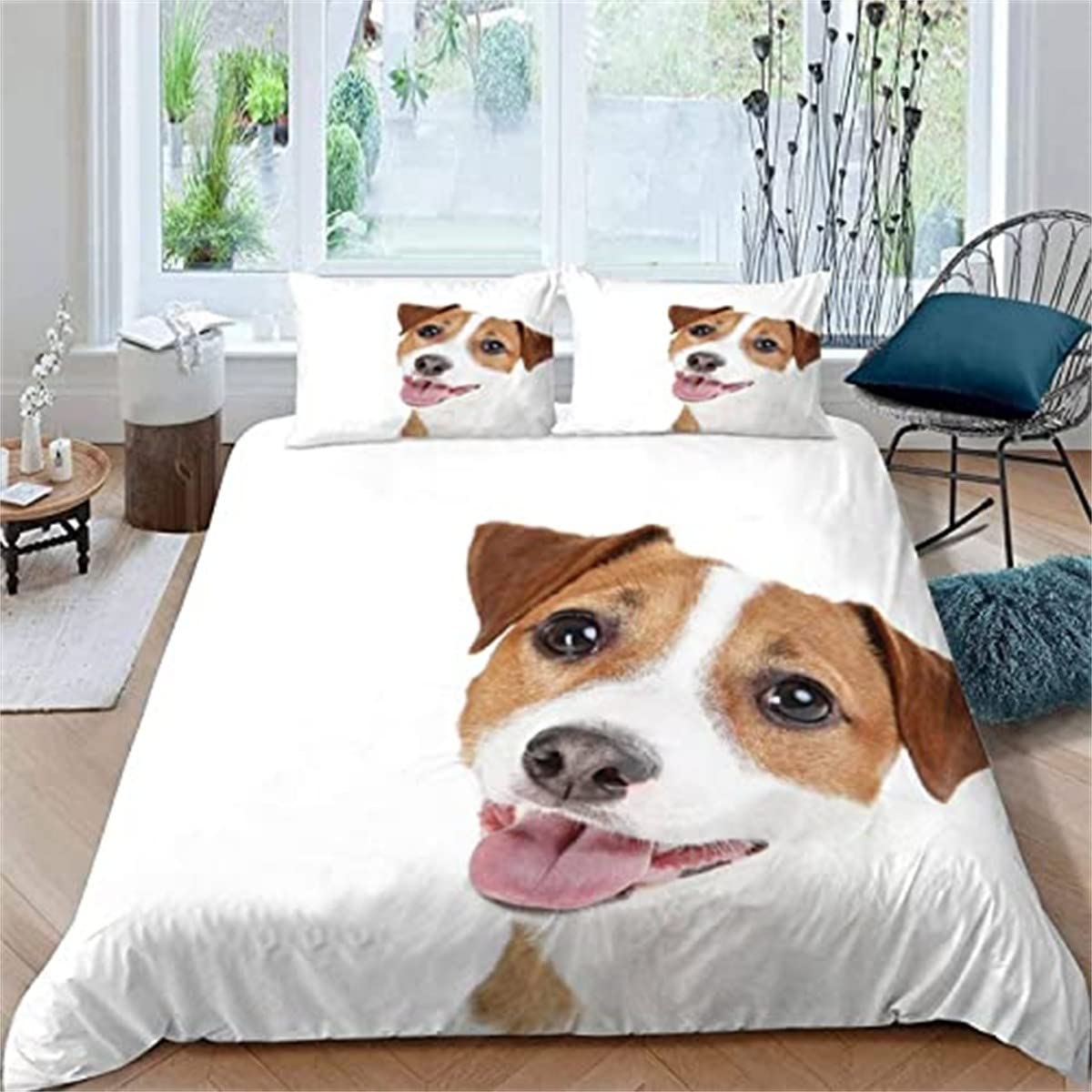 Funda nordica 220 x 240 Cachorro Blanco + 2 Funda de Almohada 50x80 cm - Microfibra Suave Funda edredon - Funda nordico con Cremallera