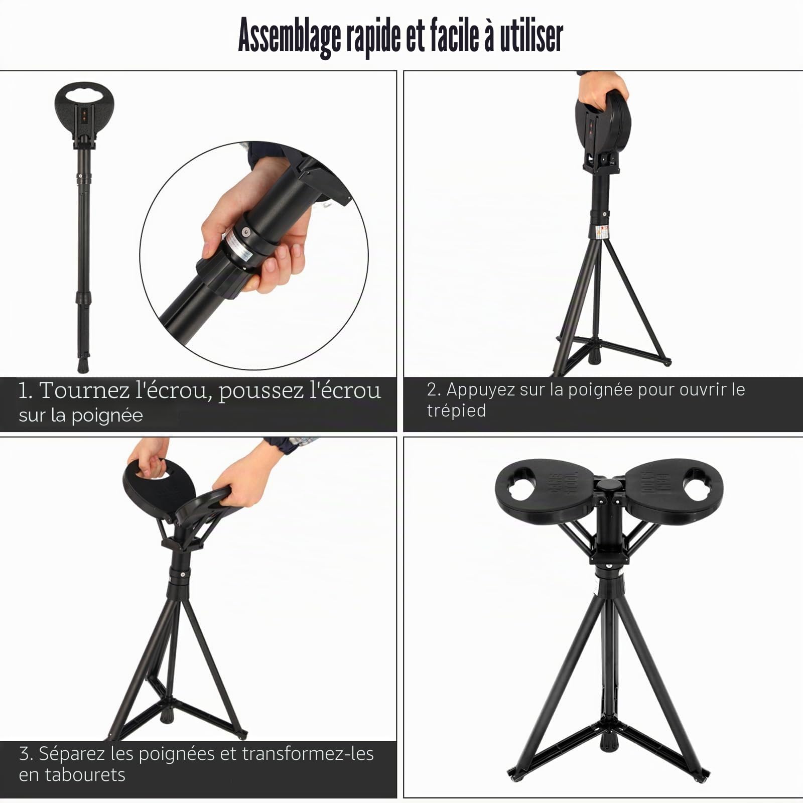 Canne de Marche avec siège pour Personnes âgées et Adultes Canne | de marche portable pliable avec sac de transport, canne de randonnée réglable en hauteur avec capacité d'assise de 250 kg