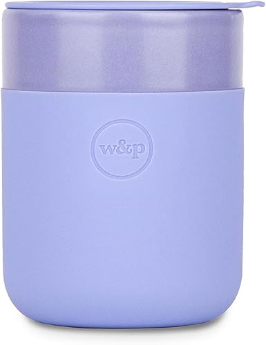 W&P Porter - Taza de cerámica con funda protectora de silicona, lavanda, 12 onzas, para llevar, taza reutilizable para café o té, portátil, apta