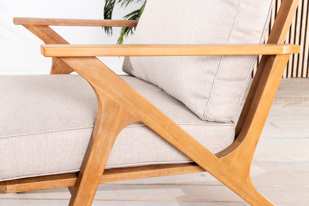 Riess Ambiente Wetterfester Gartenstuhl Comfort LINE - Natur beige - Akazie Massivholz - Loungesessel Gartensessel inkl. Kissen