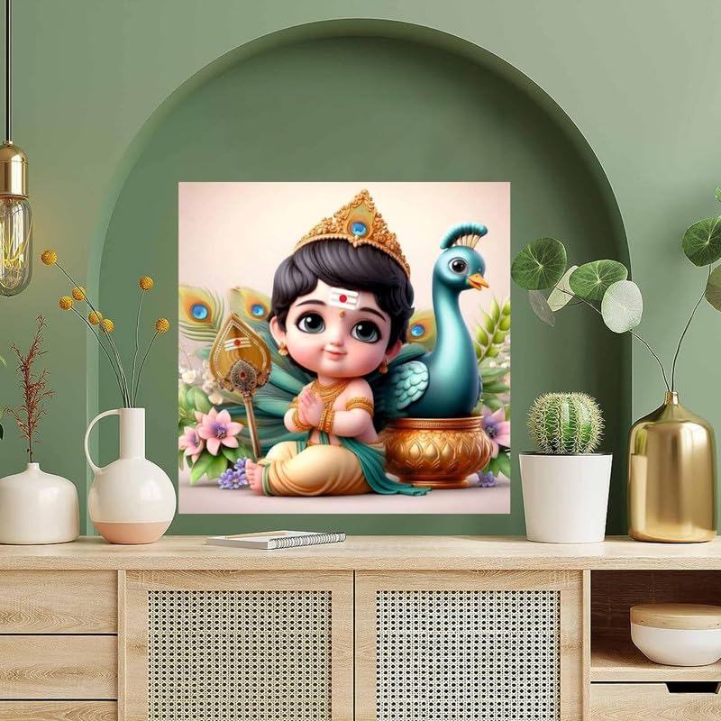 Image of British Terminal Cute little Bal Gopal Baby God Krishna| Kanha Ji | Laddu Lord Makhan Chor Painting Religious Poster for Pregnant Women for wall (matt thin vinyl,sticker,multicolor,unframed)| bj143