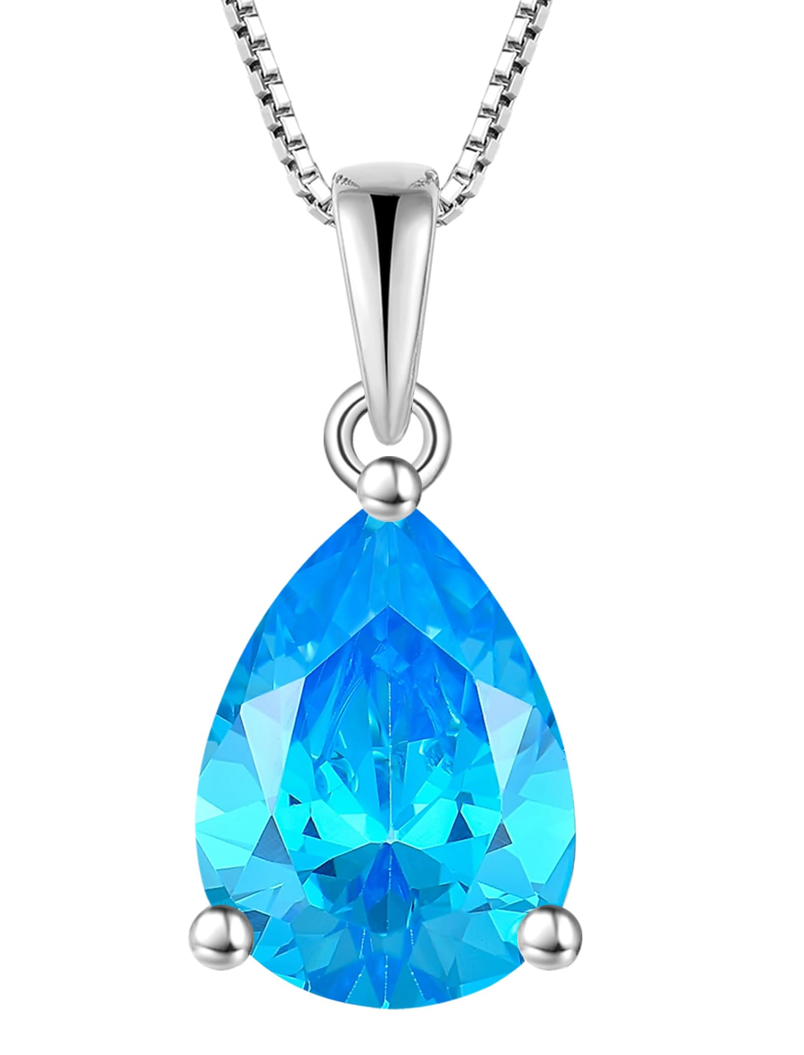 YL Teardrop Necklace 925 Sterling Silver Solitaire Pendant 9x12 MM Pear Cut Birthstone Jewelry for Women