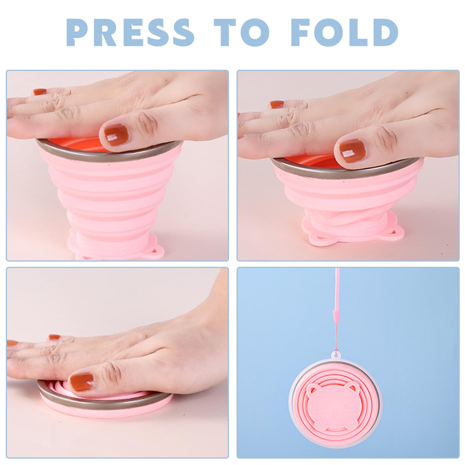 4 Bicchieri Pieghevoli Da Viaggio In Silicone 250ml - Portatili Con Coperchio, Per Campeggio E Picnic - Foto 12