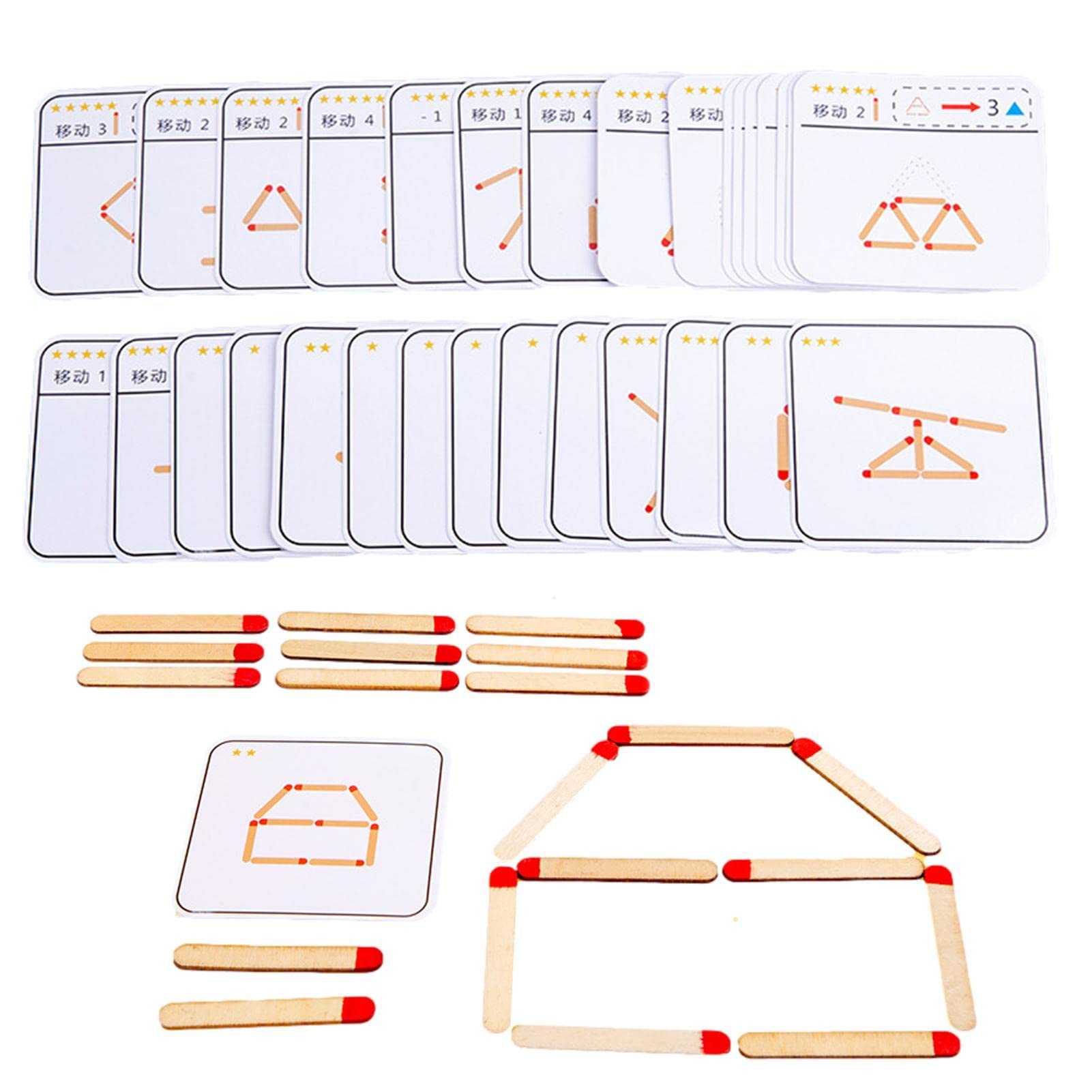 Eastuy Matchstick Puzzles | Wooden Matching Game Puzzle Matchstick Puzzles - Educational Math Travel Toys for Enhancing Logical Thinking Observation Ability