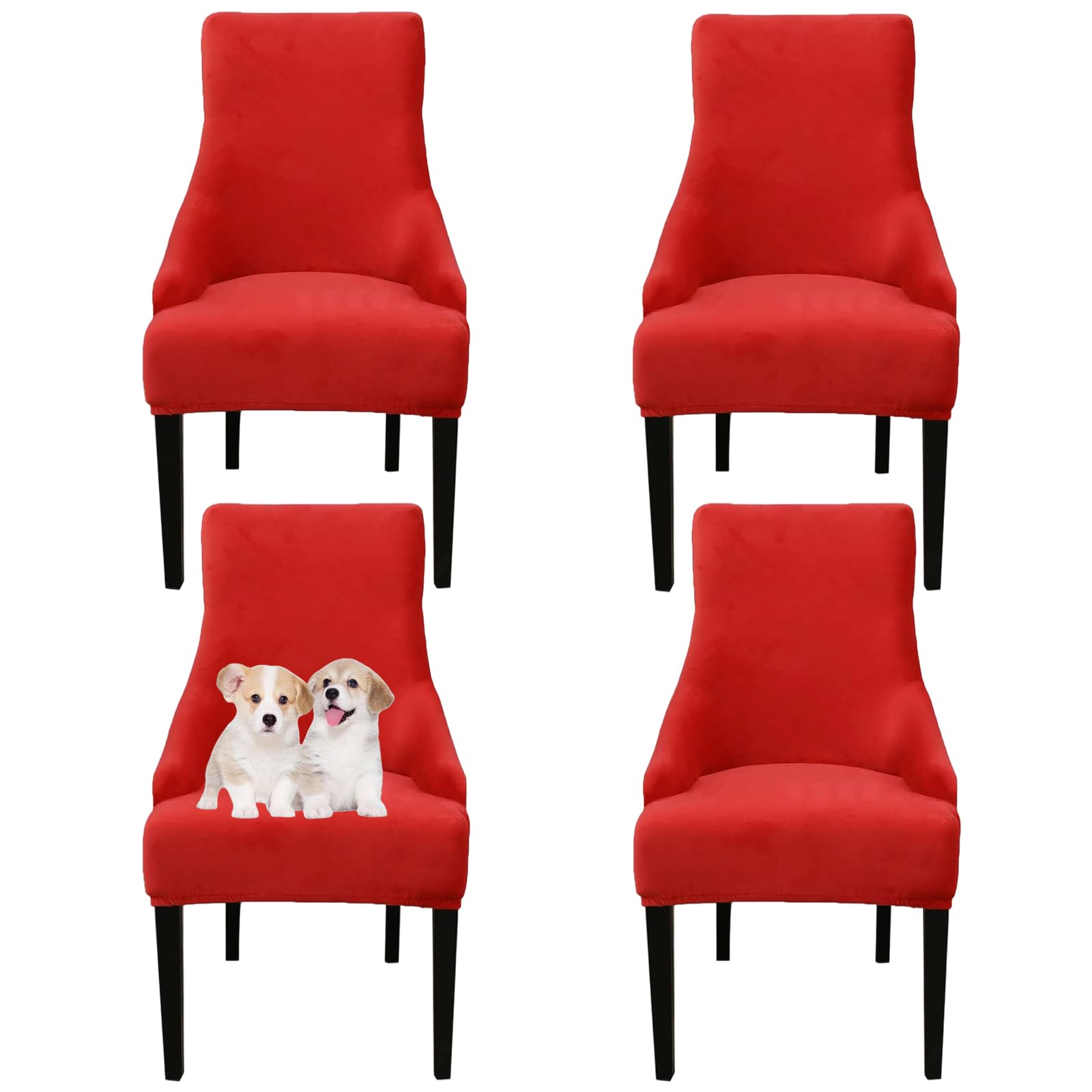 GUYIRT Velvet Wingback Dining Chair Covers, Stretch Wingback Side Chair Slipcover, Sloping Arm Chair Cover, for Home, Banquet (red,set of 4)