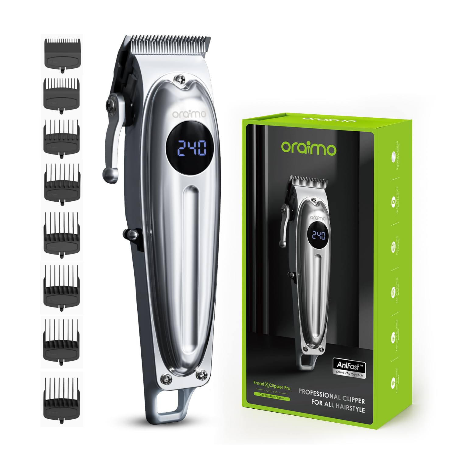 Oraimo SmartClipper Pro | Premium Cordless Beard Trimmer for Men | 4 Adjustable lengths with Zero Gap Blades | 240 Min Runtime | Super-Fast & Smart Charging with Digital Display | Self-Sharpening Blades | Metal Body with 8 Guide Combs (OCL-550)-image-31