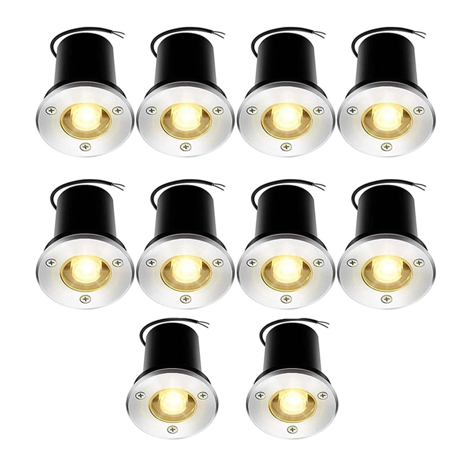10 sztuk podłogowa lampa krajobrazowa LED - okrągłe wpuszczane reflektory LED 1 W, wodoodporne wpuszczane reflektory IP67, oświetlenie do dekoracji ogrodu na zewnątrz (żółty, 1W-AC24V)