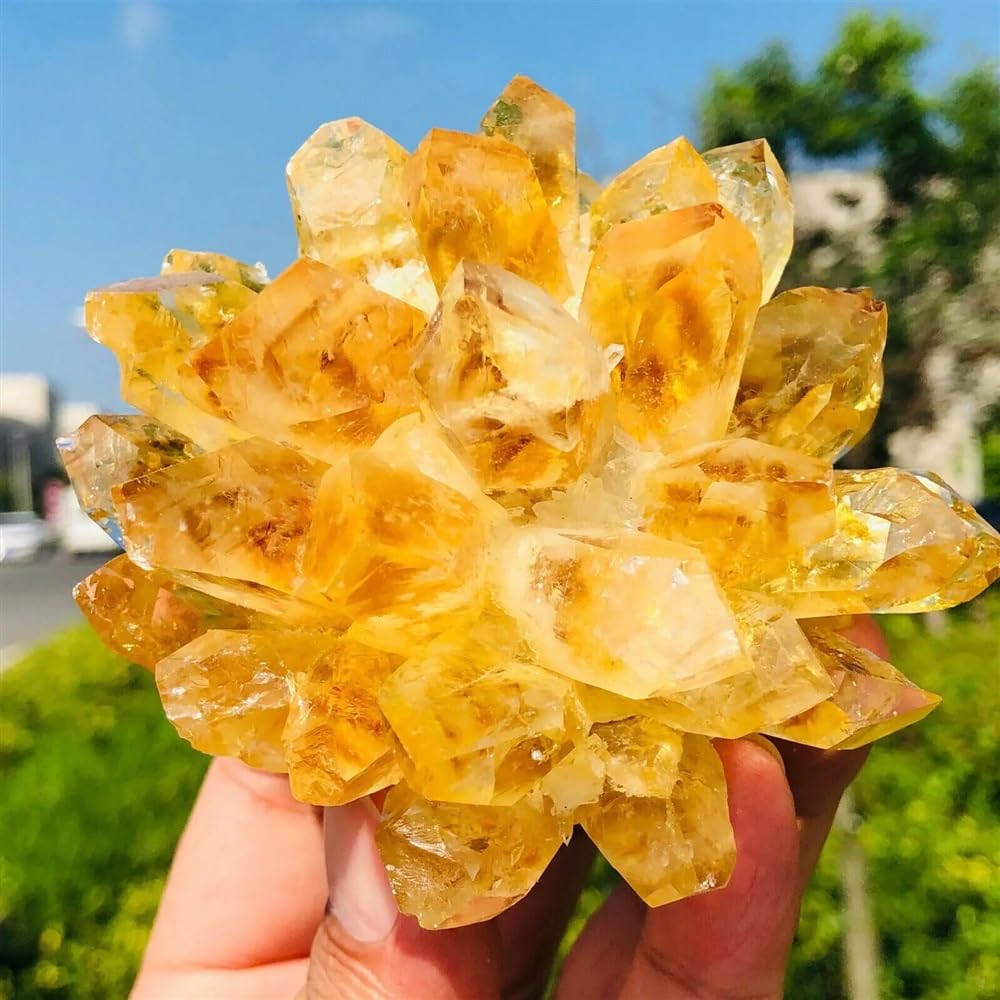 KJEBVHIRS Stone Yellow Phantom Quartz Crystal Cluster (180-250g)