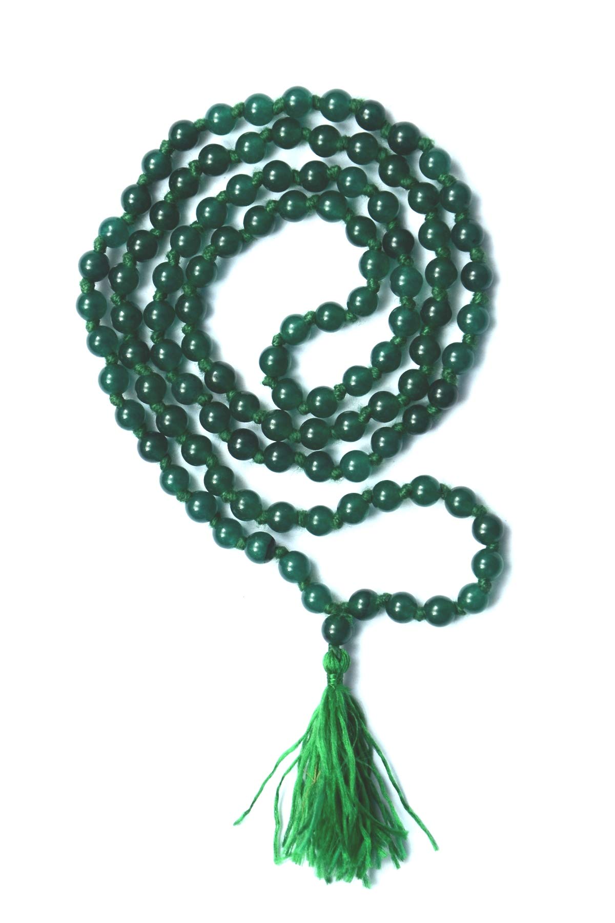 Takshila Gems Natural Green Jade Mala 108+1 (6 mm) Knotted Beads Lab Certified Mala for Chant and Wear Purpose, Green Jade Rosary, Green Hakik Mala For Unisex Adult