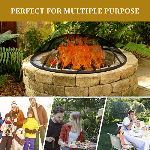 Round Fire Pit Spark Screen Cover,Outdoor Patio Mesh Firepit Screens Guard,Heavy Duty Steel Domed Fire Pit Ember Lid With Handle,22Inch Diameter #TOP5