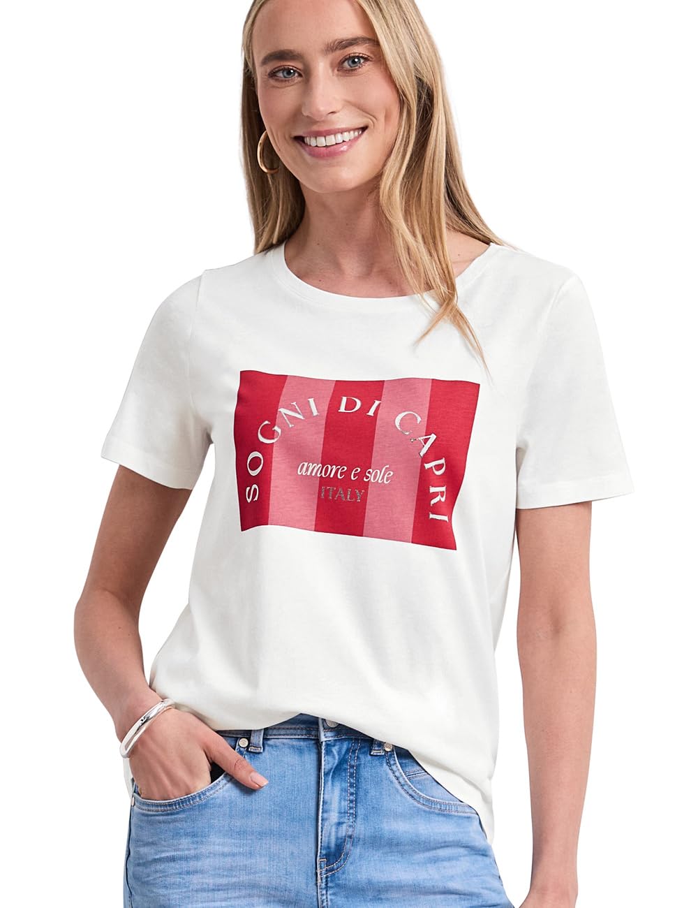 Street One T-Shirt with Crew Neck and Print Off White 42