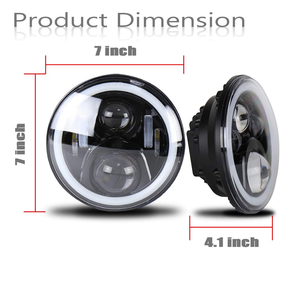 Fari auto a LED per luce di marcia diurna, con funzione abbagliante e anabbagliante, 17,8 cm, colore bianco, con anello alogeno, modello a occhi di angelo, per Defender 90/110
