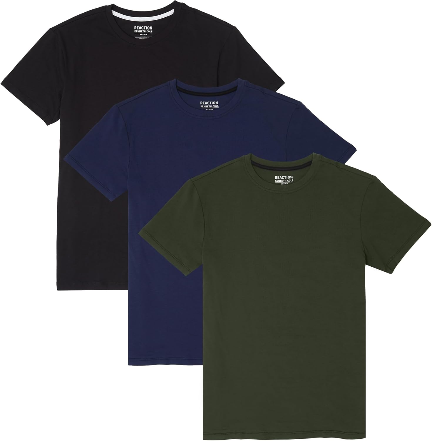 Kenneth Cole REACTION Mens T-Shirt Pack of 3 - UPF 50+ Cotton/Spandex Jersey Slim Fit T Shirts for Men 3-Pack