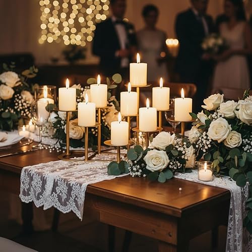 Miniatura 2 de Candelabro de chimenea de 9 pilares para chimenea interior, portavelas de metal dorado para velas de pilar de candelita, soporte de mesa de hierro