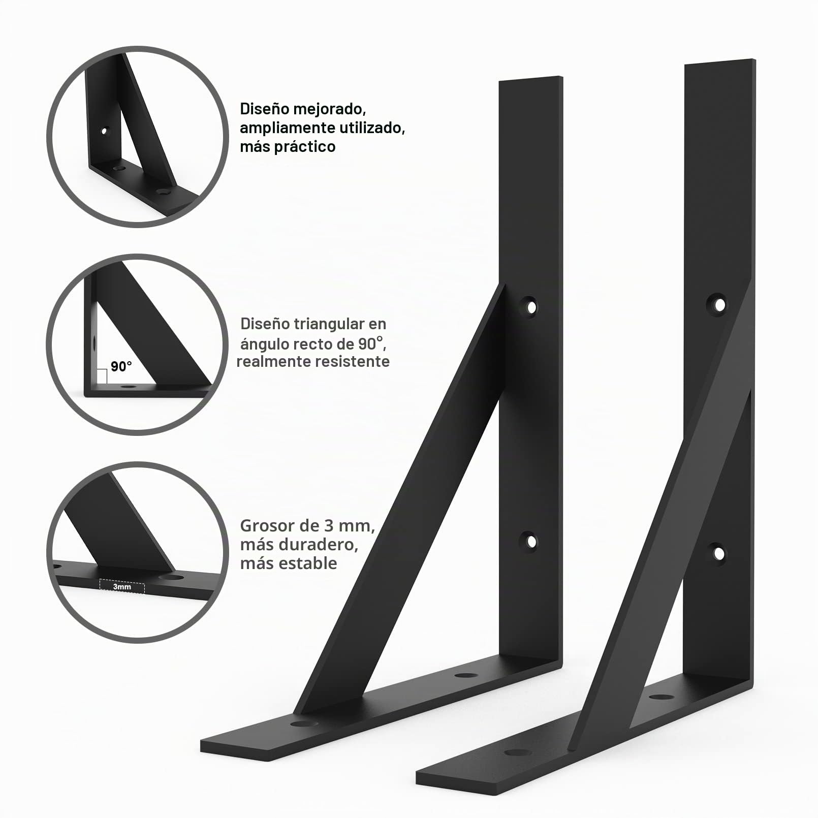 Soporte para Estantería Negro,Soporte Resistente de 200x255mm para Estantes Angulares de Bricolaje y Cargas Pesadas(4 unidades)
