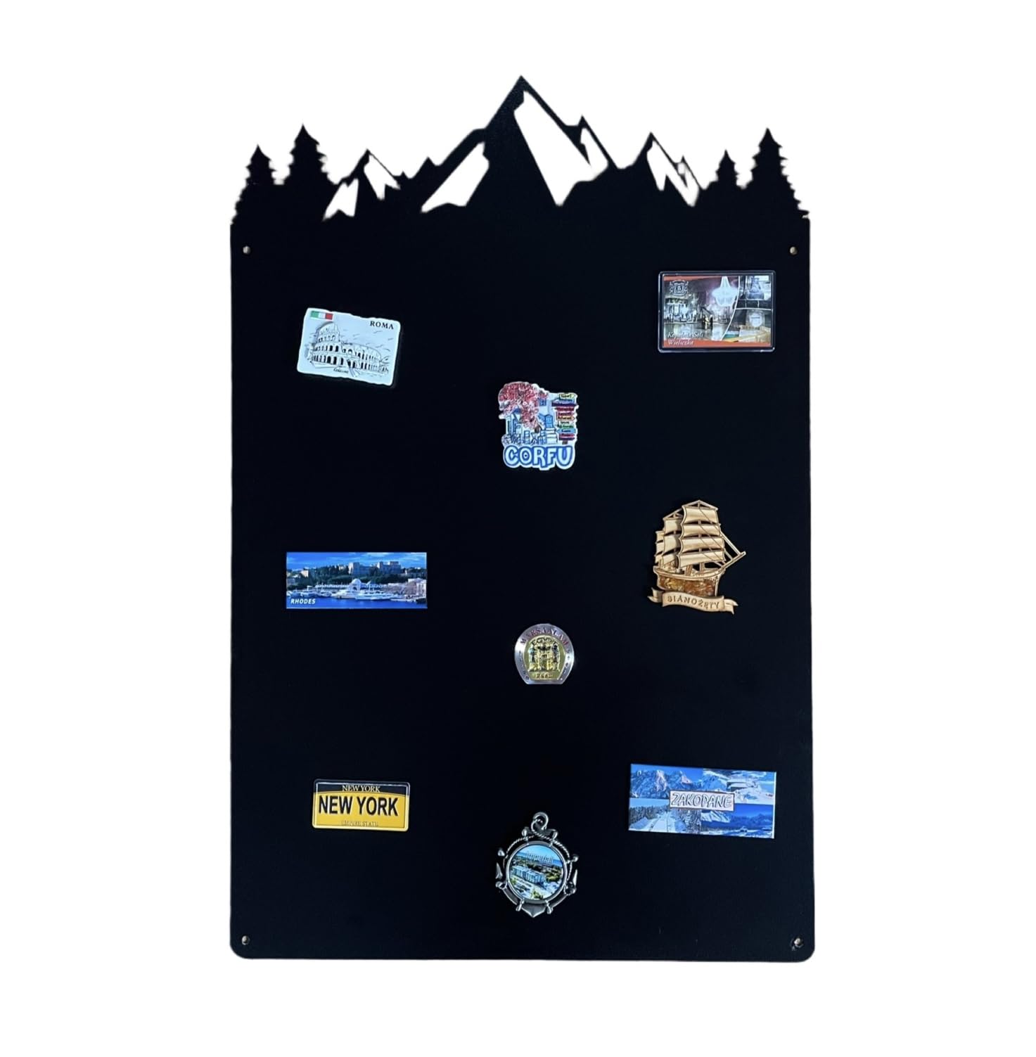 Lavagna Magnetica da Parete in Acciaio Nera Montagne 75x49 cm, Black Memo-Board, Pannello Magnetico per Calamite, Lavagna da Cucina, Ufficio, Camera dei Bambini