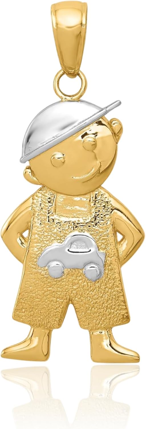 IceCarats 10K Solid Yellow Gold Large Boy with Hands In Pockets Pendant Necklace 30mm 1.2 inch Polished For Her