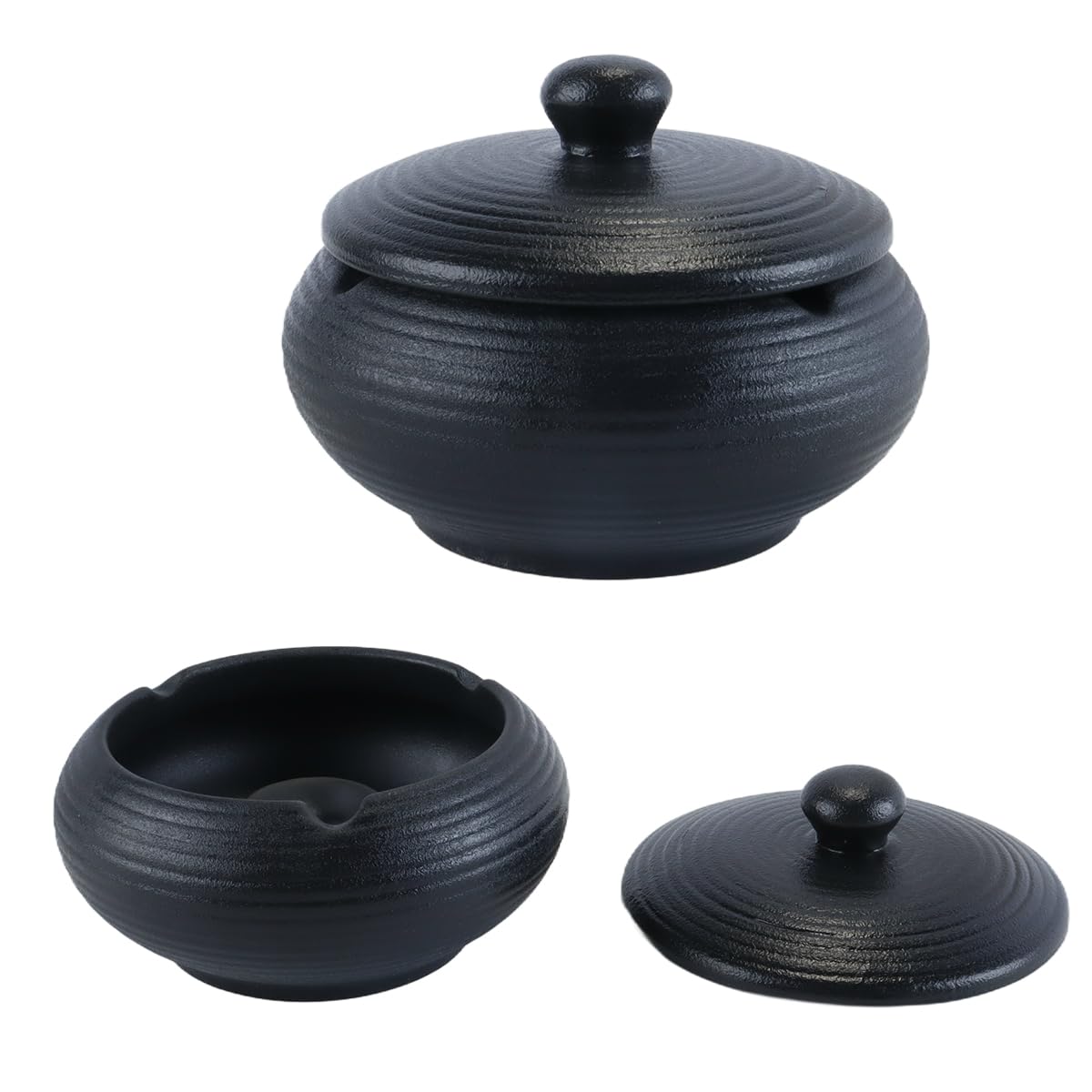 Cendrier en céramique avec couvercle noir coupe-vent pour l'intérieur et l'extérieur