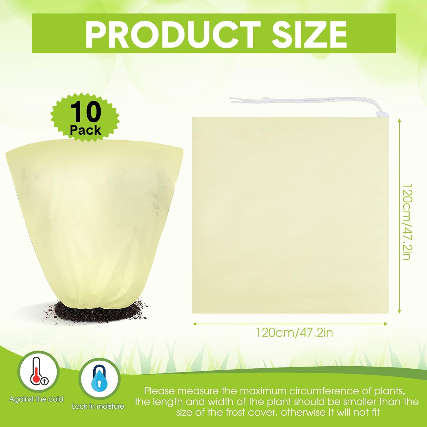 10 Pcs 47x47 Inch Plant Covers Freeze Protection Reusable Plant Protector Frost Cloth Warm Blankets, Winter Bush Covers Freeze Protection with Drawstring for Outdoor Garden(Beige)