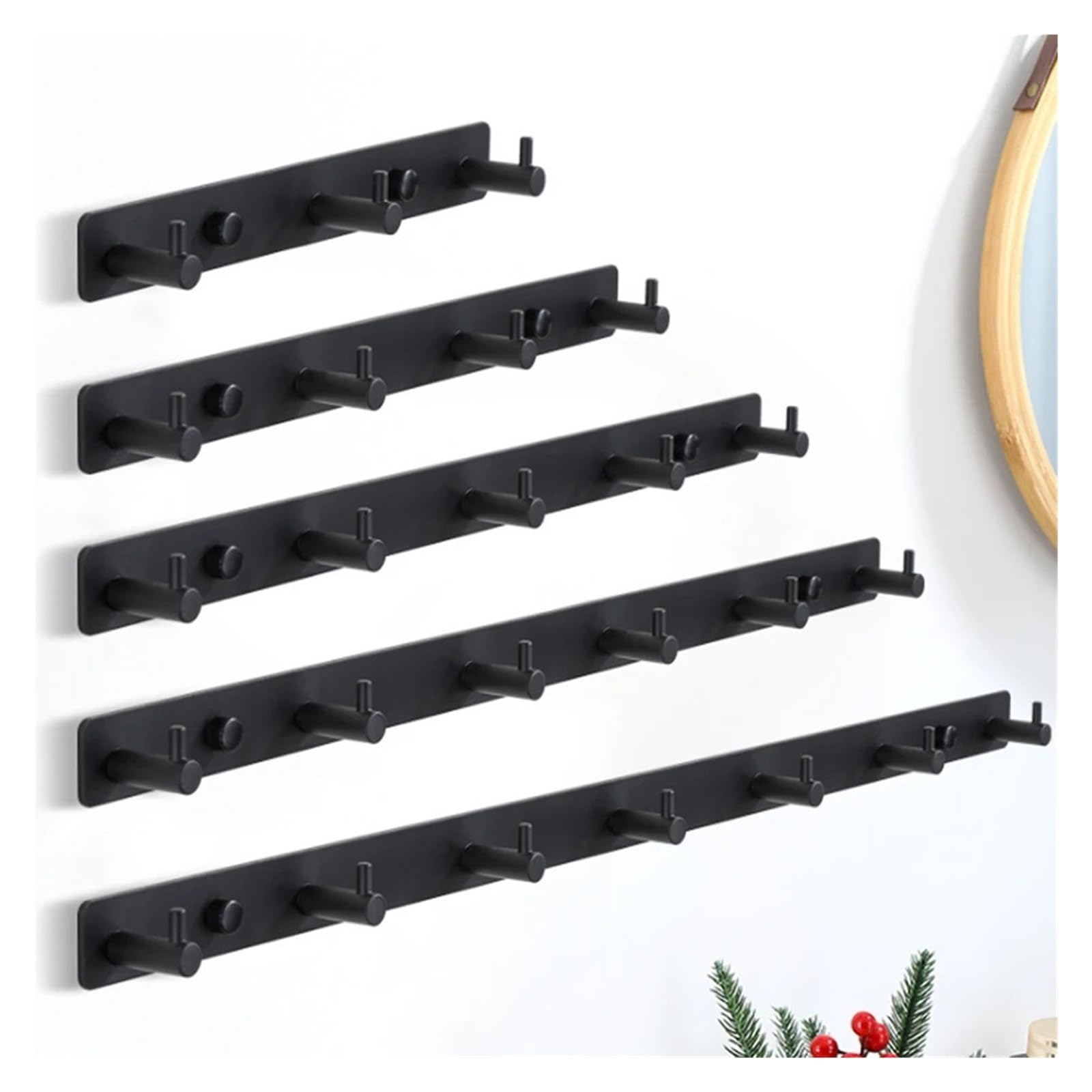 DVMSIEF Coat Hooks Black Robe Hook for Bathroom Kitchen Home Wall Mounted Creative Door Coat Clothes Towel Key Holder Hanger Storage 3 4 5 6 Hooks(4 Hooks)
