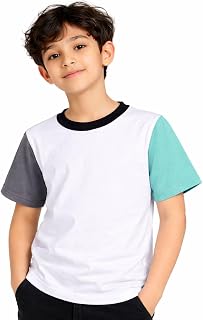 CHILINS Boys Cotton Raglan Sleeve T-Shirt – White with Charcoal Grey & Mint Green Half Sleeves | Soft Casual Tee for Kids Price In India